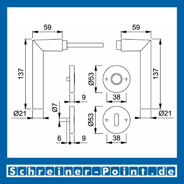 Hoppe Amsterdam Aluminium Objekt-Garnitur Rosettengarnitur F1 Natur, 1400F/42/42KVS, Benutzungskategorie 4, 3150151, 3150186, 3150207, 3150258